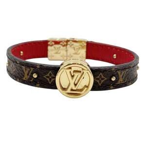 LOUIS VUITTON LV Circle Reversible Bracelet M6268E Brown Rouge Monogram Leath...